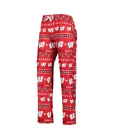 Women's Concepts Sport Red Wisconsin Badgers Flurry Ugly Sweater Long Sleeve T-shirt and Pants Sleep Set