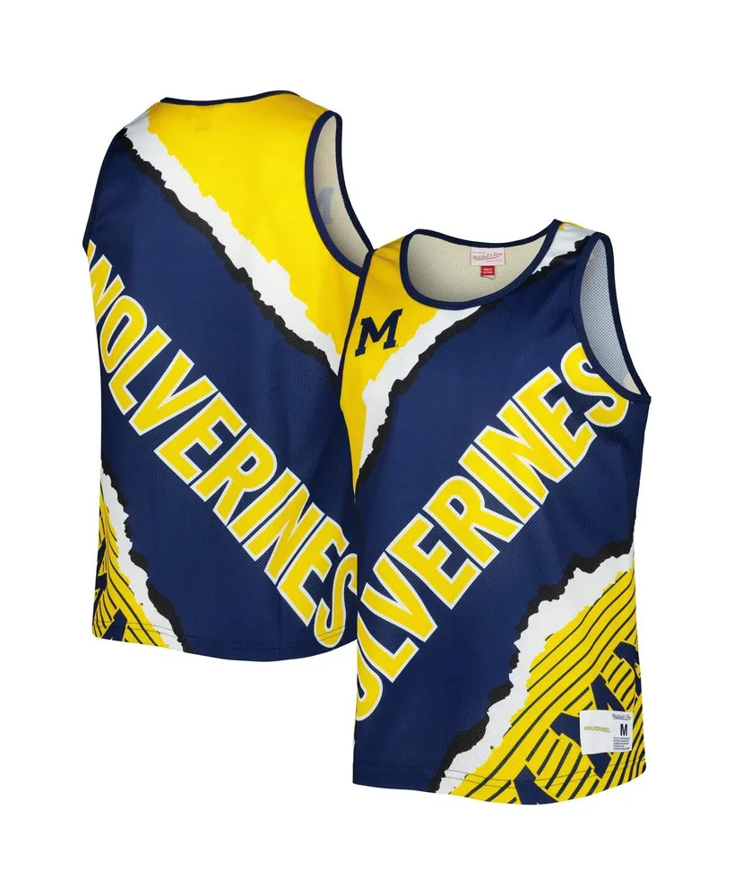 Men's Mitchell & Ness Navy, Maize Michigan Wolverines Jumbotron 2.0 Sublimated Tank Top