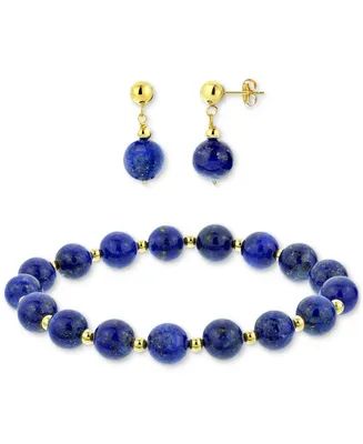 2-Pc. Set Jade Bead Bracelet & Matching Drop Earrings 14k Gold (Also Onyx, Tiger Eye, Turquoise, Lapis Lazuli, Rose Quartz)