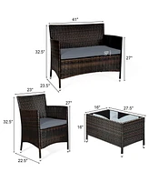 4 Pcs Outdoor Patio Rattan Furniture Set Table Shelf Sofa