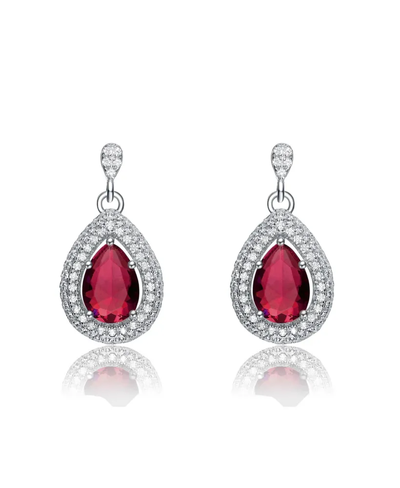 Genevive Sterling Silver White Gold Plated Cubic Zirconia Pear Drop Earrings