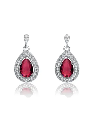 Genevive Sterling Silver White Gold Plated Cubic Zirconia Pear Drop Earrings