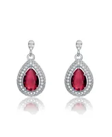 Genevive Sterling Silver White Gold Plated Cubic Zirconia Pear Drop Earrings