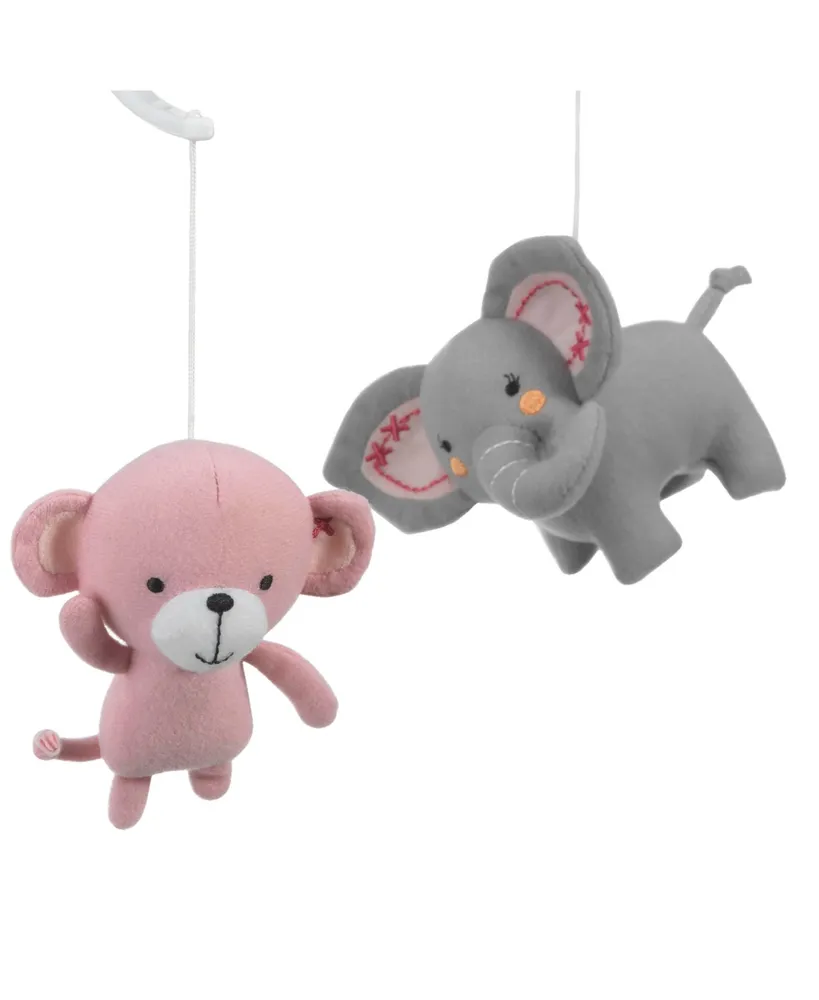 Bedtime Originals Twinkle Toes Pink/Gray Monkey and Elephant Musical Baby Crib Mobile