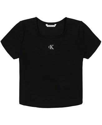 Calvin Klein Big Girls Short Sleeves Square Neck Ribbed T-shirt