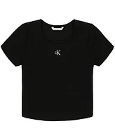 Calvin Klein Big Girls Short Sleeves Square Neck Ribbed T-shirt