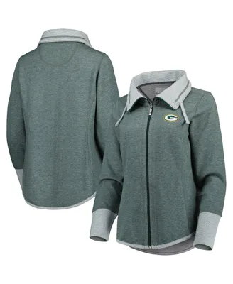 Women's Tommy Bahama Heathered Green Bay Packers Sport Sun Fade Full-Zip Sweatshirt