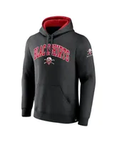 Men's Fanatics Black Nebraska Huskers Arch and Logo Tackle Twill Pullover Hoodie