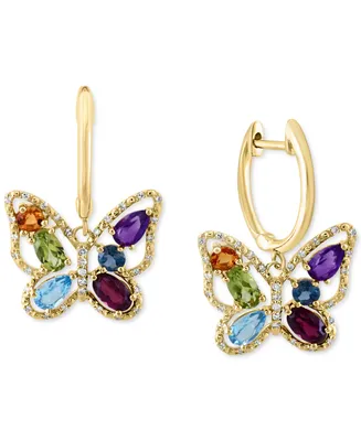 Lali Jewels Gemstone & Diamond (1/5 ct. t.w.) Butterfly Drop Earrings 14k Gold or Rose