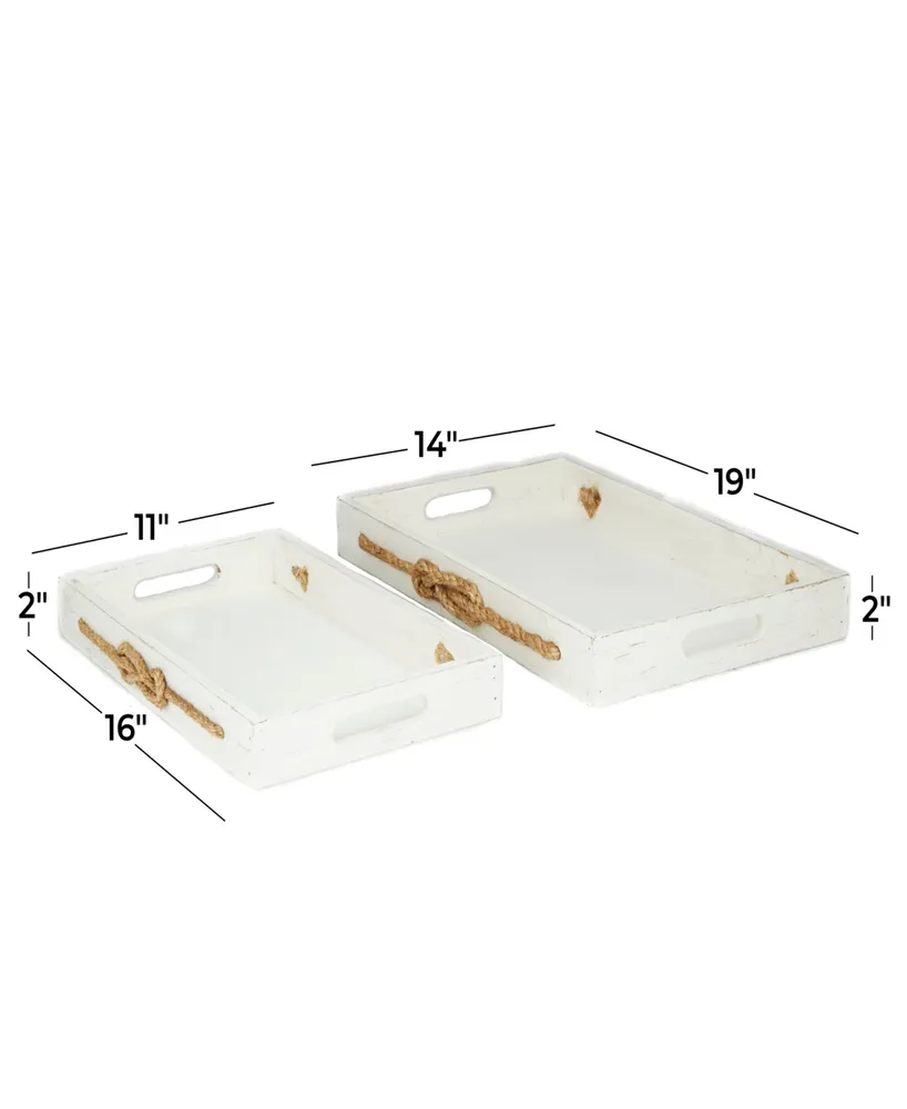Rosemary Lane Wood Tray with Rope Accents, Set of 2, 19", 16" W