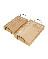 Rosemary Lane Wood Carved Beaded Tray with Metal Handles, Set of 2, 21", 18" W