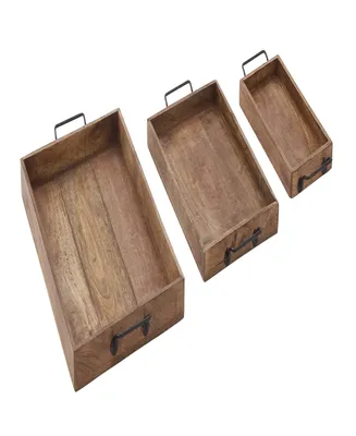 Rosemary Lane Mango Wood Tray with Slot Handles, Set of 3, 17", 20", 24" W