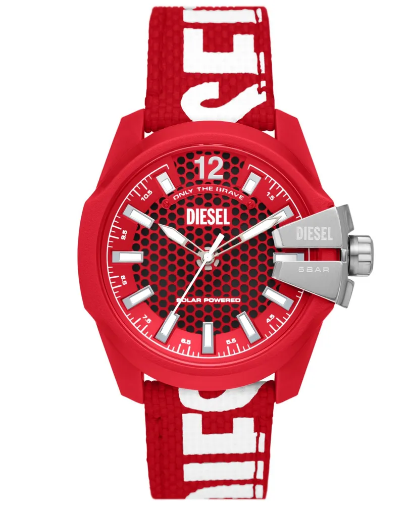 Diesel Men's Baby Chief Three-Hand Solar-Powered Red Polyethylene Terephthalate Watch 43mm