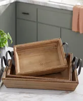 Rosemary Lane Wood Tray with Metal Handles, Set of 3, 20", 24", 27" W