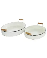 Rosemary Lane Metal Tray with Wood Handles, Set of 2, 21", 18" W