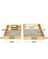 Rosemary Lane Plastic Mirrored Geometric Tray, Set of 2, 16