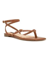 Nine West Women's Nelson Casual Ankle Wrap Flat Sandals - Cognac