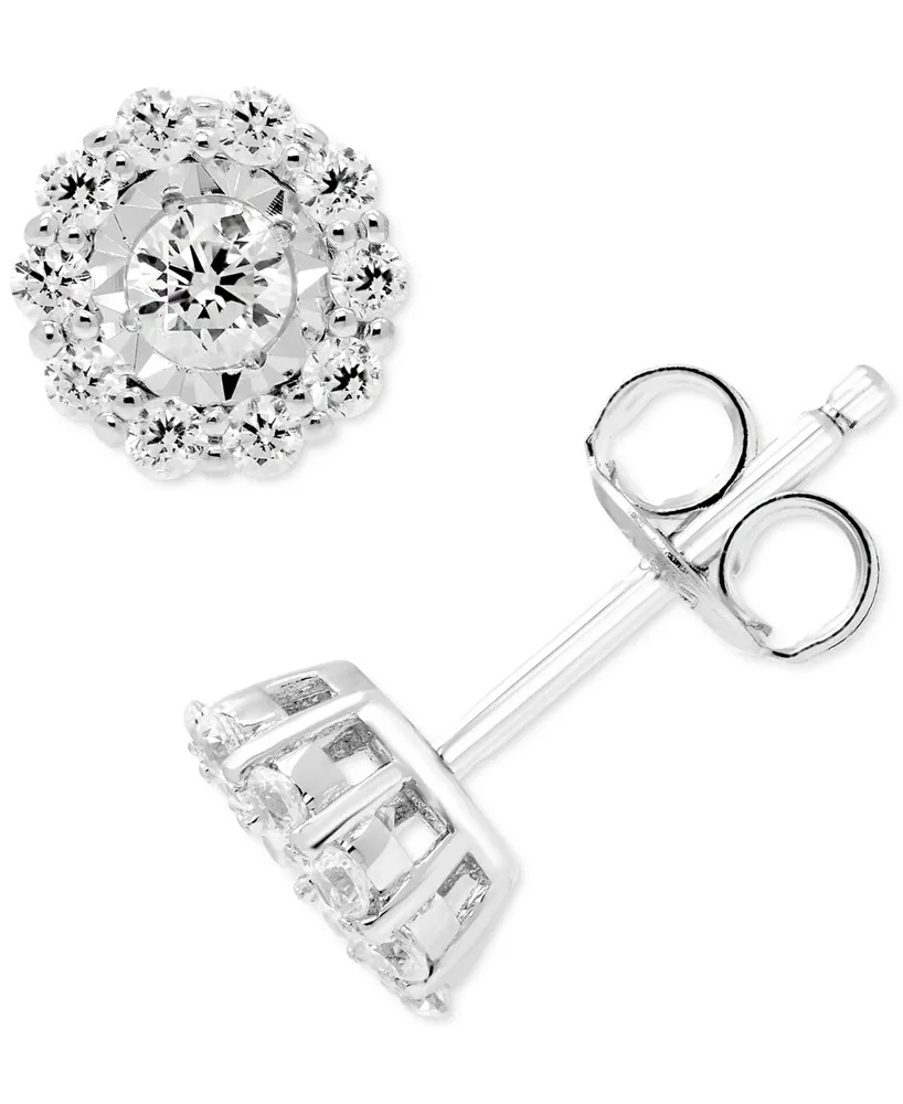 Diamond Halo Stud Earrings (1/2 ct. t.w.) in 14k White Gold