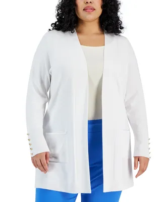 Jm Collection Plus Size Open-Front Long-Sleeve Cardigan, Created for Macy's