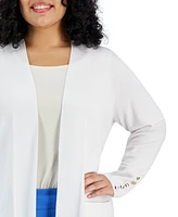 Jm Collection Plus Open-Front Long-Sleeve Cardigan