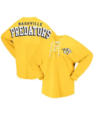 Women's Fanatics Gold Nashville Predators Spirit Lace-Up V-Neck Long Sleeve Jersey T-shirt
