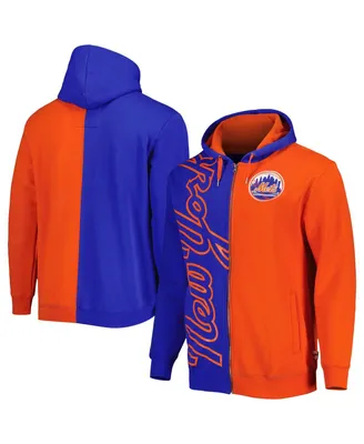 Men's Mitchell & Ness Royal and Orange New York Mets Fleece Full-Zip Hoodie
