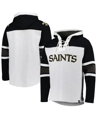 Men's '47 Brand New Orleans Saints Heather Gray Gridiron Lace-Up Pullover Hoodie
