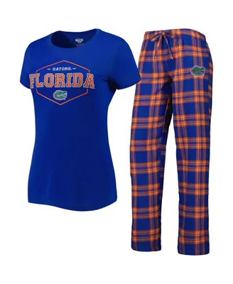 Women's Concepts Sport Royal and Orange Florida Gators Badge T-shirt and Flannel Pants Sleep Set