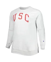 Men's Champion Heathered Gray Usc Trojans Big and Tall Reverse Weave Fleece Crewneck Pullover Sweatshirt