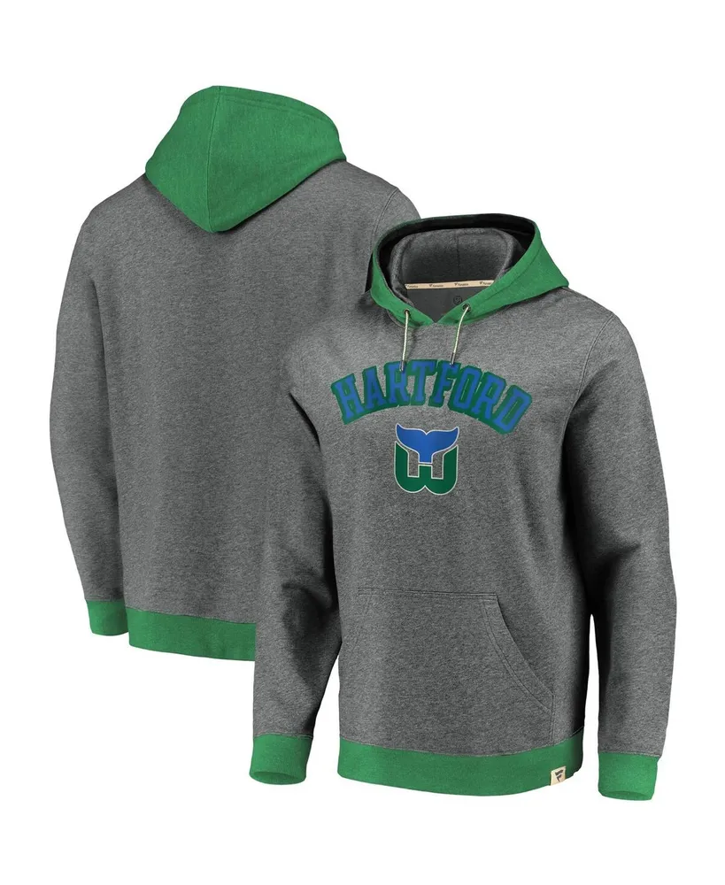 Men's Fanatics Heathered Gray, Green Hartford Whalers True Classics Signature Fleece Pullover Hoodie