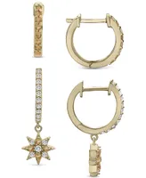 2-Pc. Set Citrine (1/4 ct. t.w.) & Lab-grown White Sapphire (1/2 ct. t.w.) Hoop & Dangle Star Earrings in 14k Gold-Plated Sterling Silver