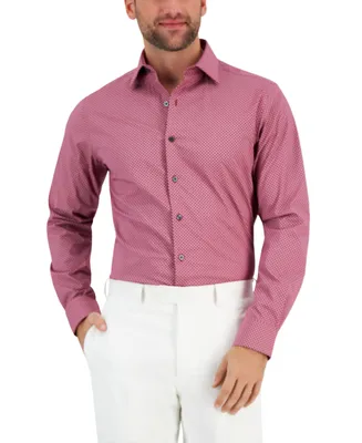Alfani Men's Slim Fit Stain Resistant Puzzle Print Dress Shirt, Created for Macy's
