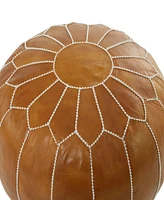 Rosemary Lane 24" x 24" x 18" Leather Moroccan Floral Stitching Pouf