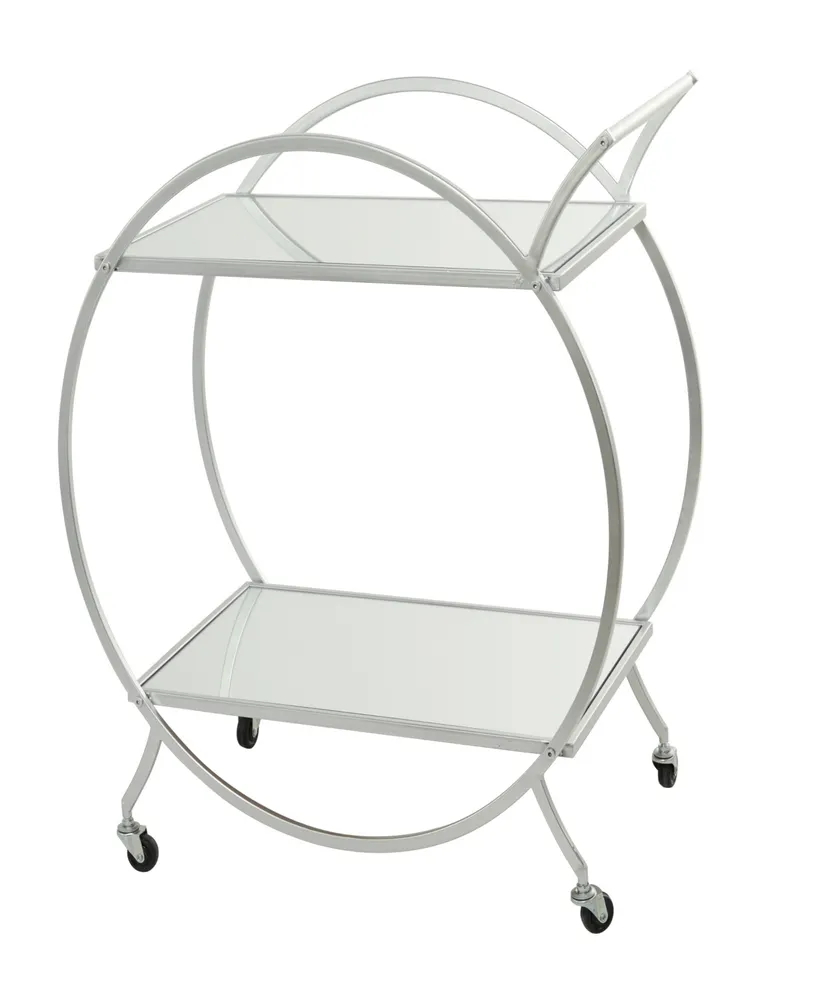 Rosemary Lane 14" x 28" x 30" Iron Rolling with Wheels and Handle 2 Mirrored Shelves Bar Cart