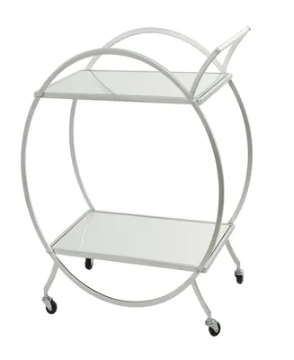 Rosemary Lane 14" x 28" x 30" Iron Rolling with Wheels and Handle 2 Mirrored Shelves Bar Cart