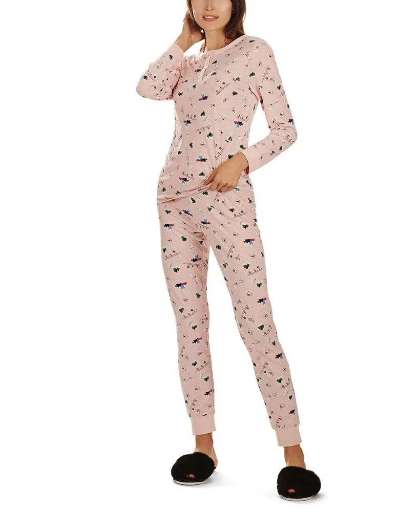 Ambrielle Womens Plus Crew Neck Long Sleeve 2-pc. Pant Pajama Set