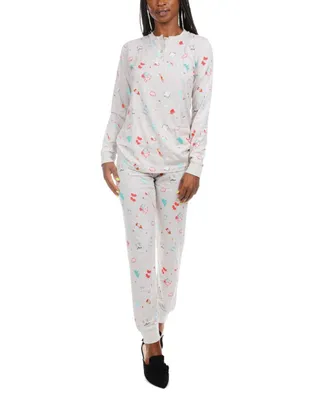 MeMoi Women's Holiday Getaway Cotton Blend 2 Piece Pajama Set