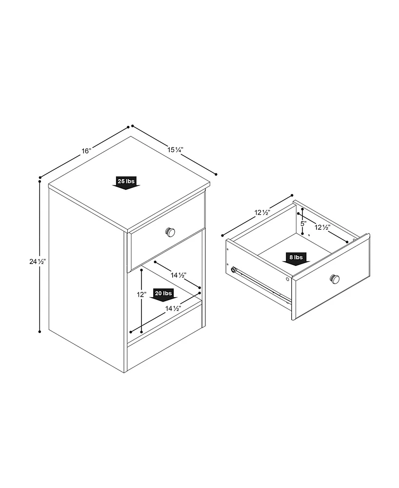 Prepac Astrid Tall 1-Drawer Nightstand