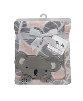 Lambs & Ivy Calypso Pink/Gray Koala Leaf Print Luxury Coral Fleece Baby Blanket