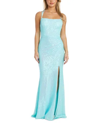 Nightway Women's Iridescent Sequined Strappy-Back Gown