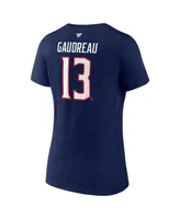 Women's Fanatics Johnny Gaudreau Navy Columbus Blue Jackets Authentic Stack Name and Number V-Neck T-shirt