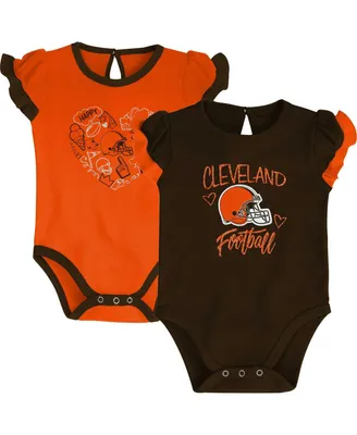 Newborn and Infant Boys Girls Brown, Orange Cleveland Browns Too Much Love Two-Piece Bodysuit Set