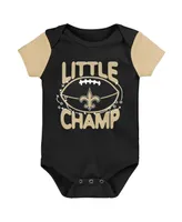 Newborn and Infant Boys and Girls Black, Gold New Orleans Saints Little Champ Three-Piece Bodysuit Bib and Booties Set