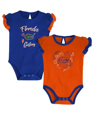 Girls Newborn and Infant Royal, Orange Florida Gators Too Much Love Two-Piece Bodysuit Set