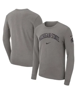 Men's Nike Heather Gray Michigan State Spartans Arch 2-Hit Long Sleeve T-shirt