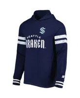 Men's Starter Navy Seattle Kraken Offense Long Sleeve Hoodie T-shirt