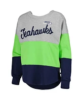 Women's Touch Heathered Gray, College Navy Seattle Seahawks Outfield Deep V-Back Pullover Sweatshirt