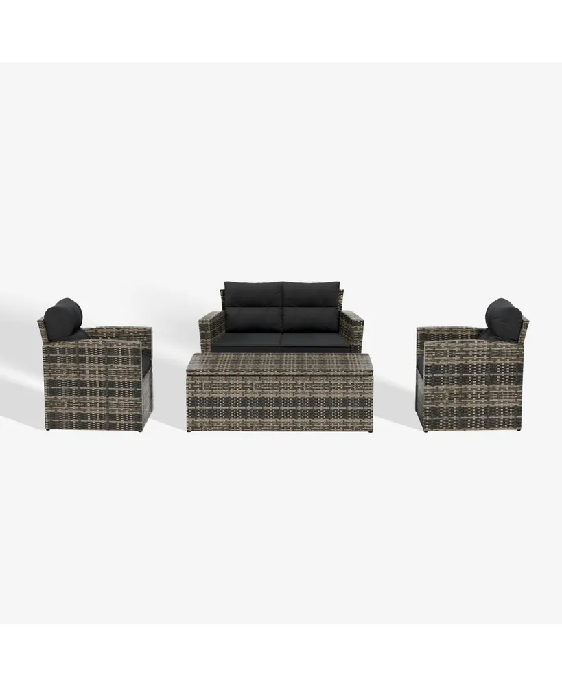 WestinTrends 4-Piece Pe Rattan Wicker Conversation Sofa Set with Cushions