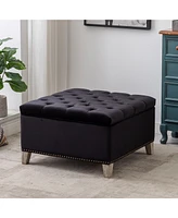 WestinTrends Square Velvet Tufted Storage Ottoman for Living Room Bedroom
