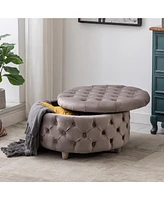 WestinTrends Round Velvet Tufted Storage Ottoman for Living Room Bedroom